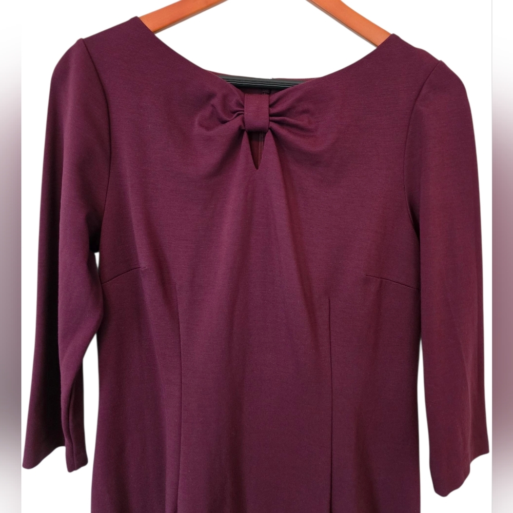 Talbots Long Sleeve Burgundy Dress with Bow at Neckline - 6
